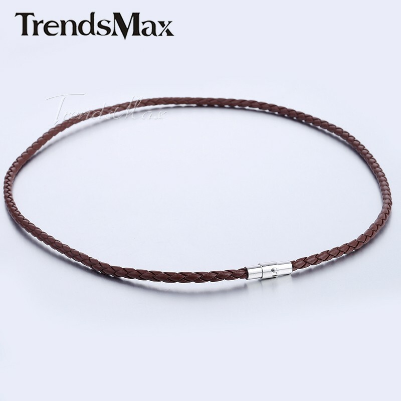 4/6/8MM Brown Braided Cord Rope Man-made Leather Necklace Gift w/ Magnetic Clasp