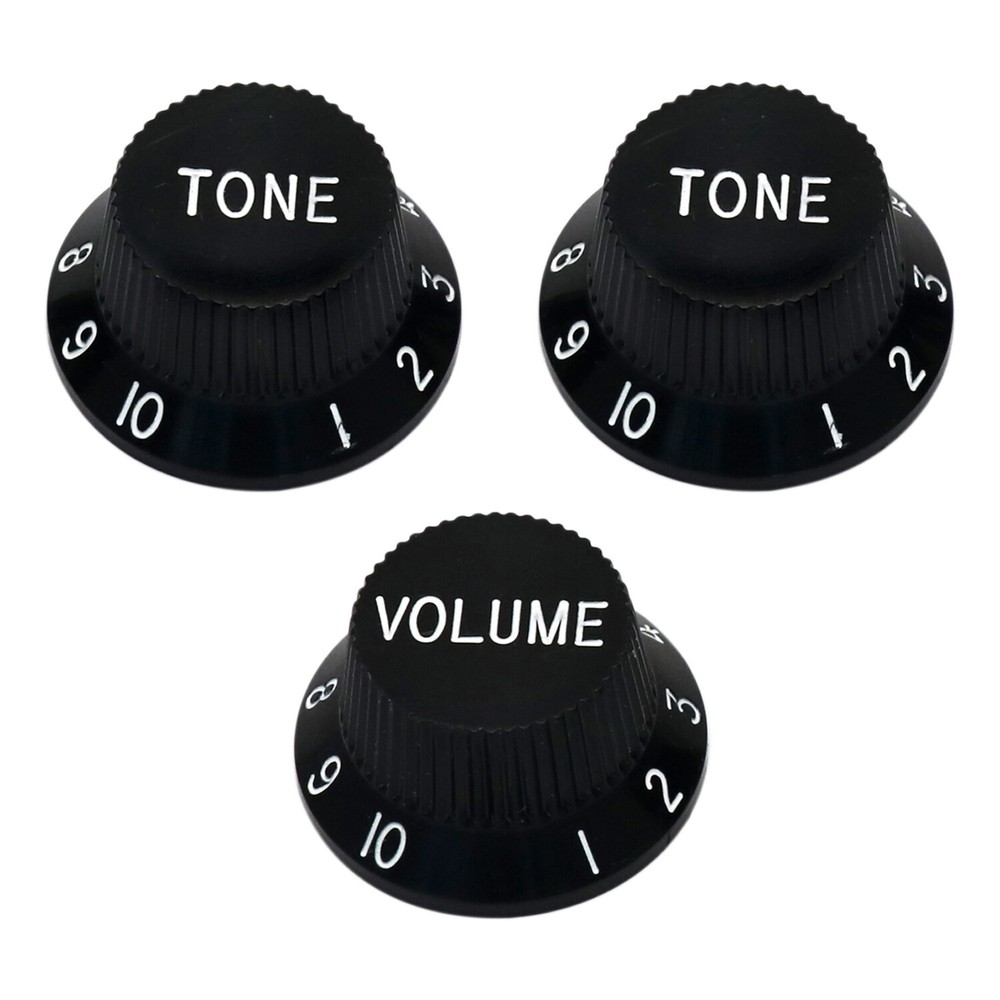 Metallor Black Guitar Knobs for Stratocaster/Strat - 2 Tone, 1 Volume, 2 Sets