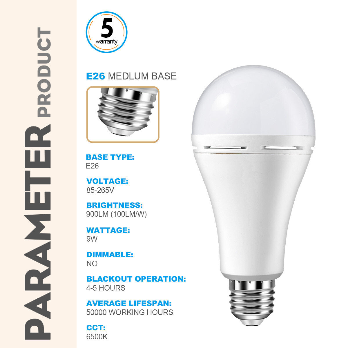 9W(60W) Led Bulb Rechargeable LED Light Bulbs with Battery backup Emergency