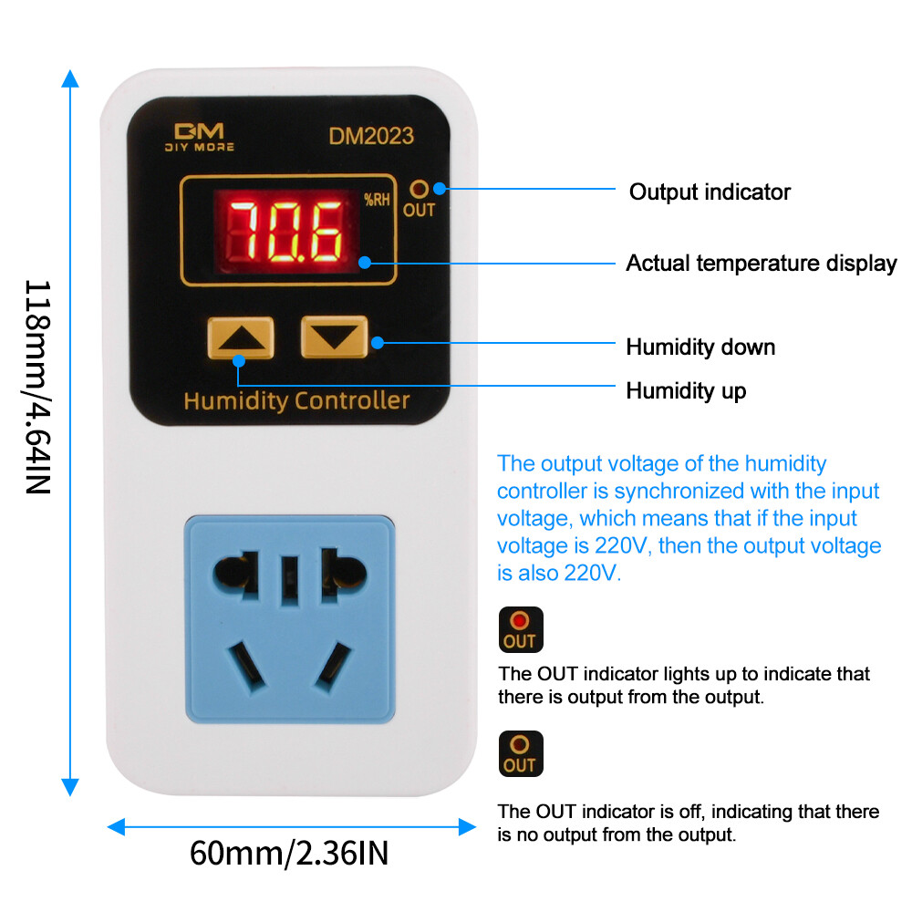 DM2023 Digital Display Humidity Controller Socket Humidifier AC110-220V 0-99%RH