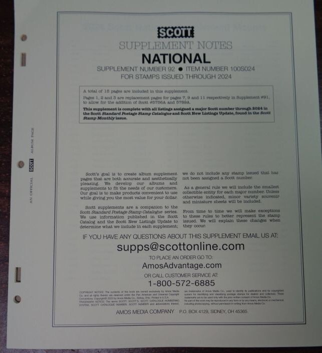 SCOTT National 2024 US Stamp album supplement # 92 NEW most recent 100S024