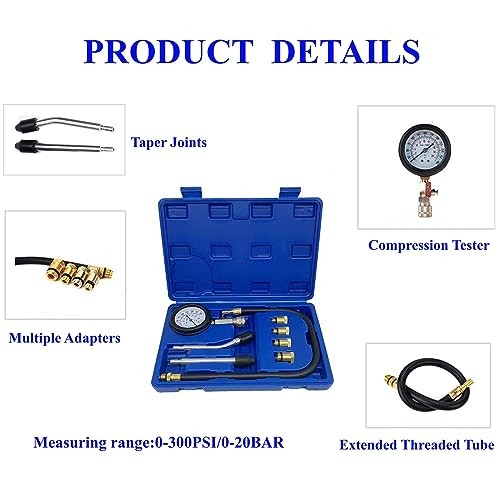 Compression Tester Kit, Standard Compression Tester Petrol 0-20 Bar & 0 blue