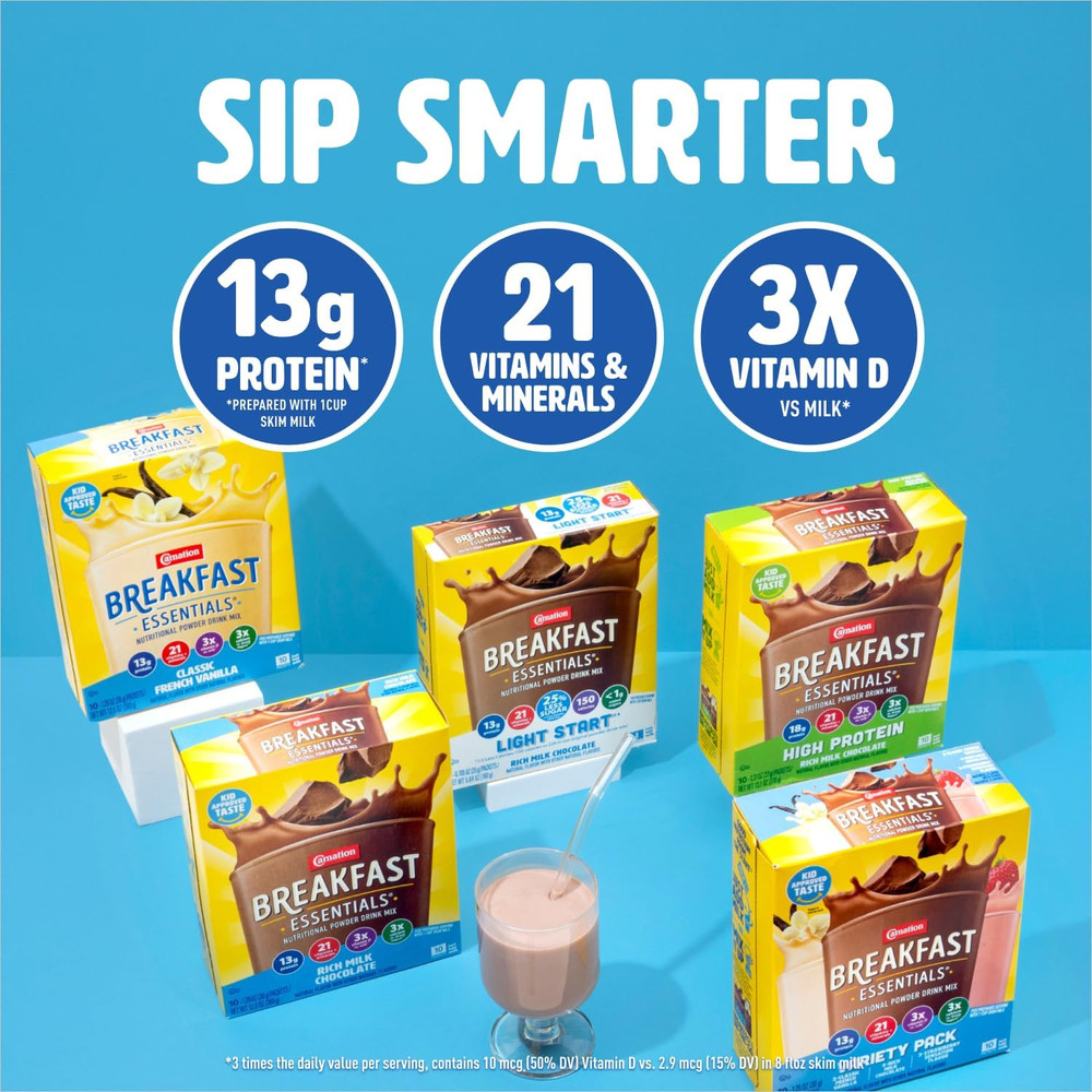 Carnation Breakfast Essentials Rich Milk Chocolate Drink Mix, 22 Packets