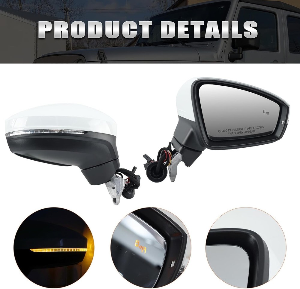 Right Passenger Side Mirror Compatible Side, White-8 Pins