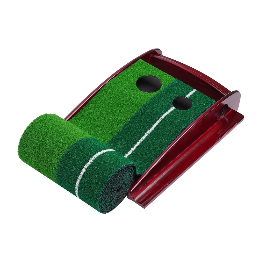 Indoor Golf Putting Mat with Double Hole & Automatic Ball Return Training Aid