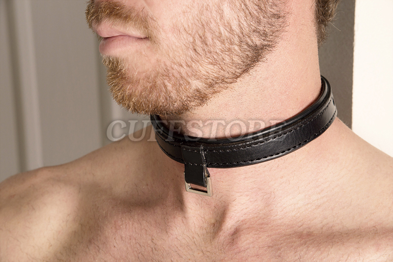 Leather Bondage Collar Square Ring Locking Restraint with Padlock