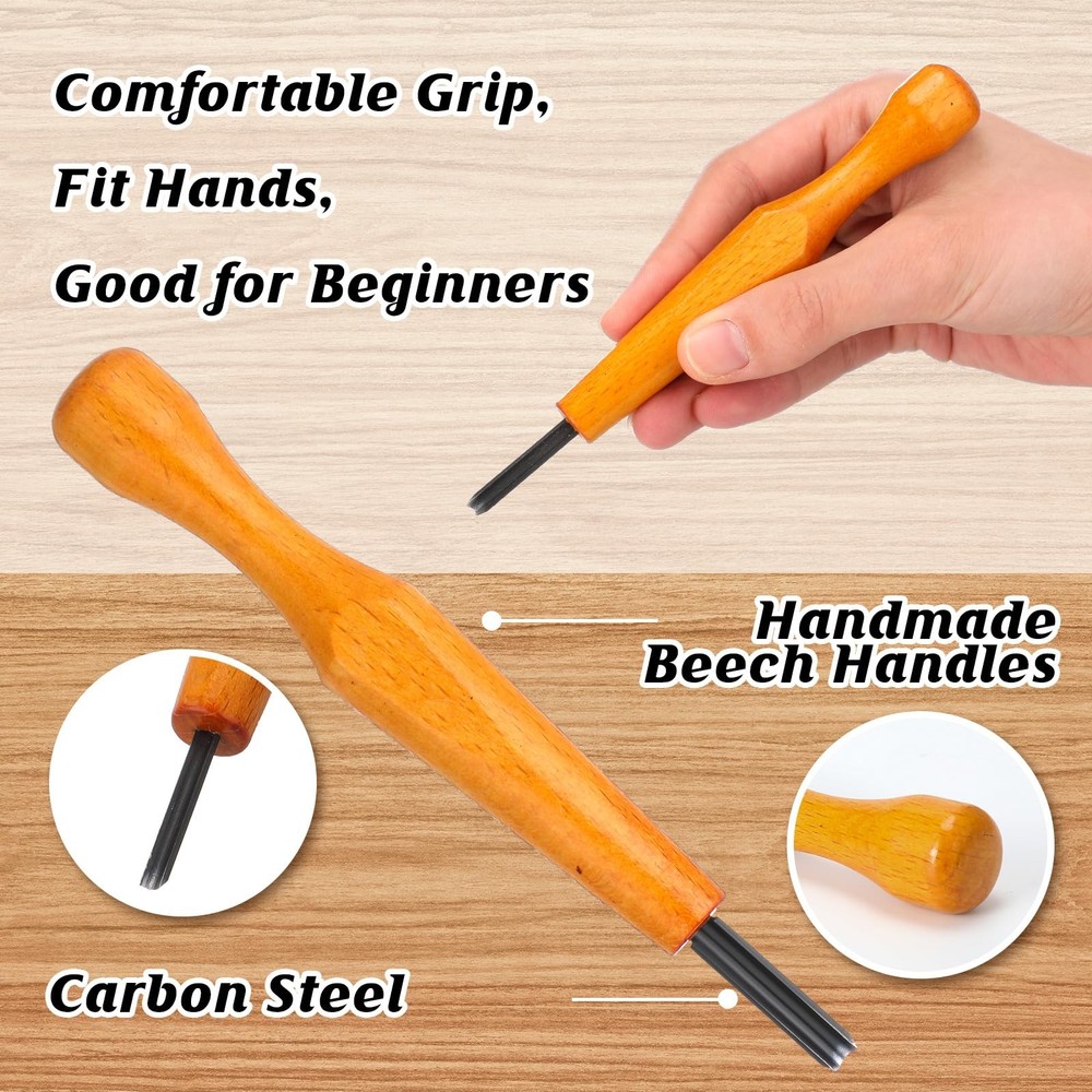 WILLBOND 5 Pcs Linocut Carving Tools Set Triangular Linoleum Various Sizes Wo...