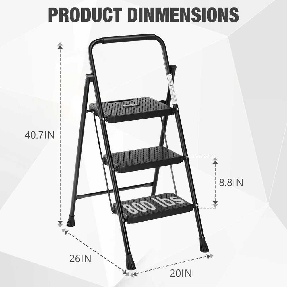 Gianna 3 Step Ladder, Step Stool for Adults,3 Step Ladder Folding Step Stool wit