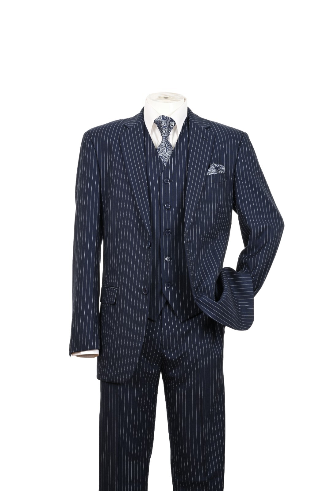 New Men's 3 piece w/ Vest Classic Luxurious Wool Feel Suits 2-Button Pinstriped