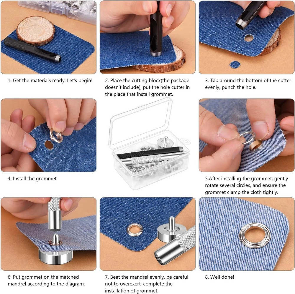 100 Sets Grommet Eyelets Tool Kit, Grommet Setting Tool and Eyelets with Sett...