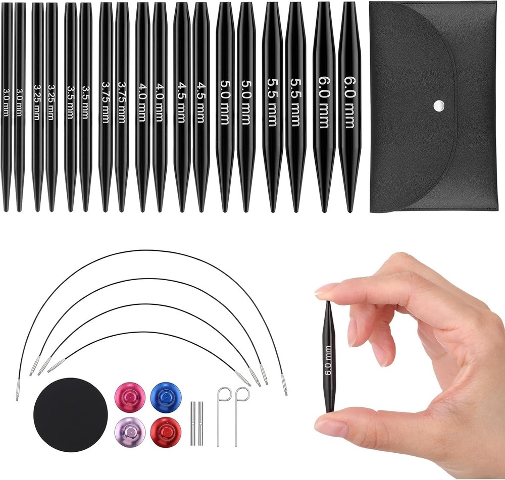 Interchangeable Circular Knitting Needle Set, 2-Inch Shorties Knitting Needle...