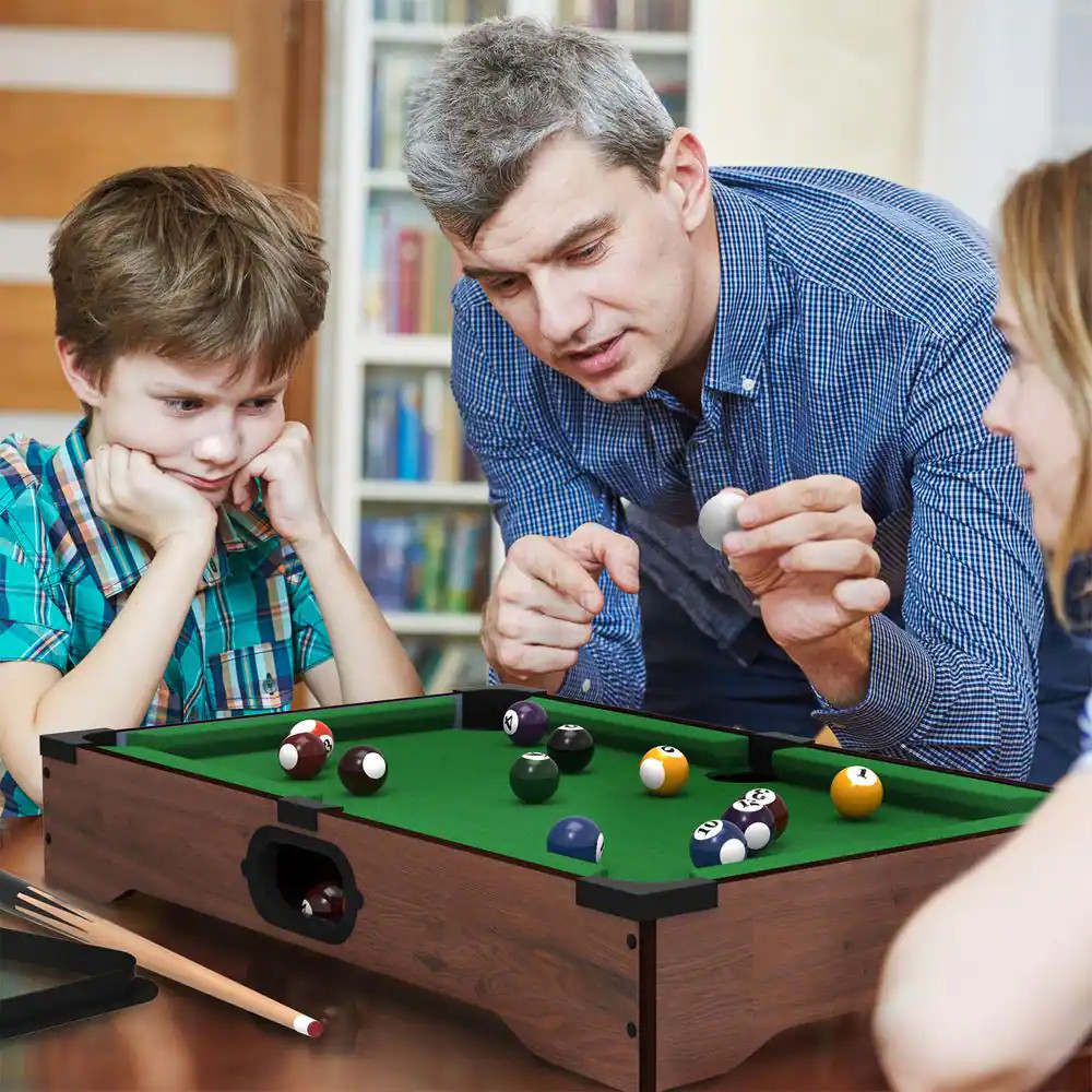 Mini Table Top Pool Table Portable Billiards Game Set with Balls Cues Triangle