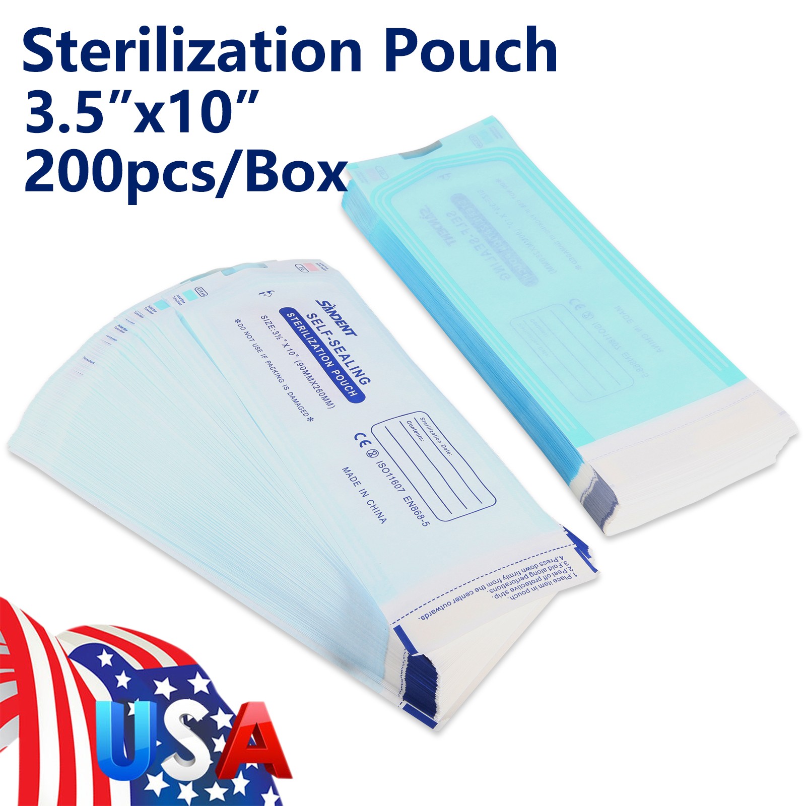 Sterilization Pouches- 3.5 " x 10 " Dental Medical Self Seal Pouch 200 pcs/Bag