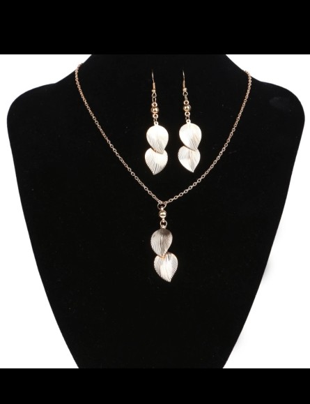 Leaf Necklace Earring Set Textured Drop Dangle