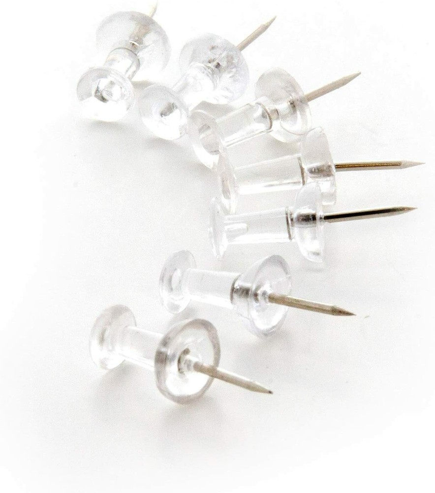 200 Clear Transparent Push Pins - Drawing, Cork Board, Notes, Maps - US SHIP