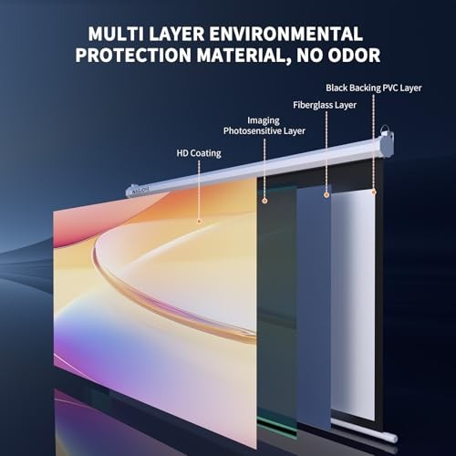 100'' Manual Pull Down Projector Screen, 4K HD Retractable Projection 100 Inch
