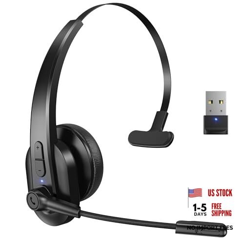 Bluetooth Headset with USB Dongle for Computer, Single-Ear Wireless Black