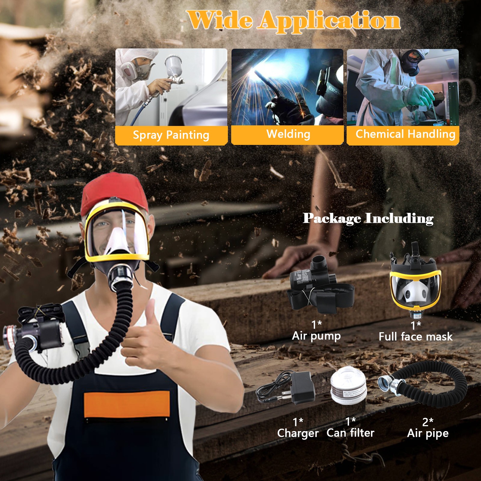 Electric Full Face Gas Mask Constant Flow Respirator Supplied Air Fed System