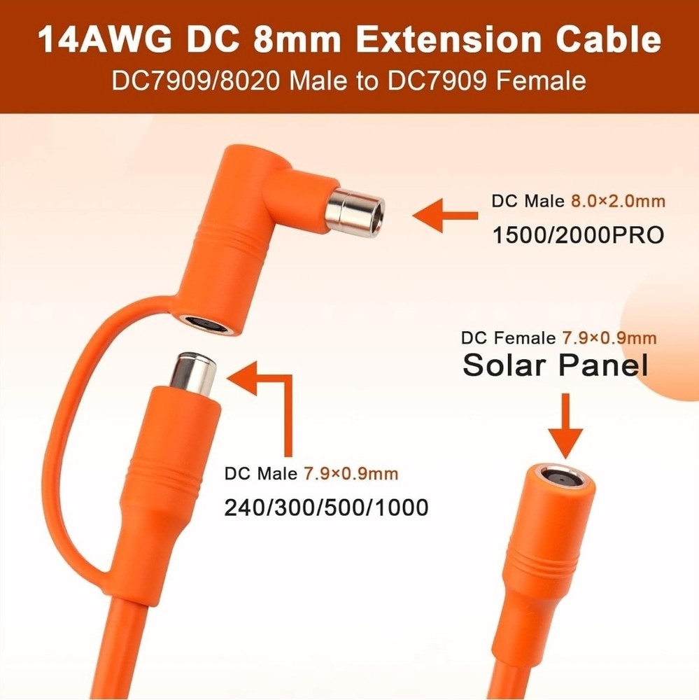 Extension Cable - 14AWG DC 8mm - 300V Solar Panel Generators • 20FT • DC7909