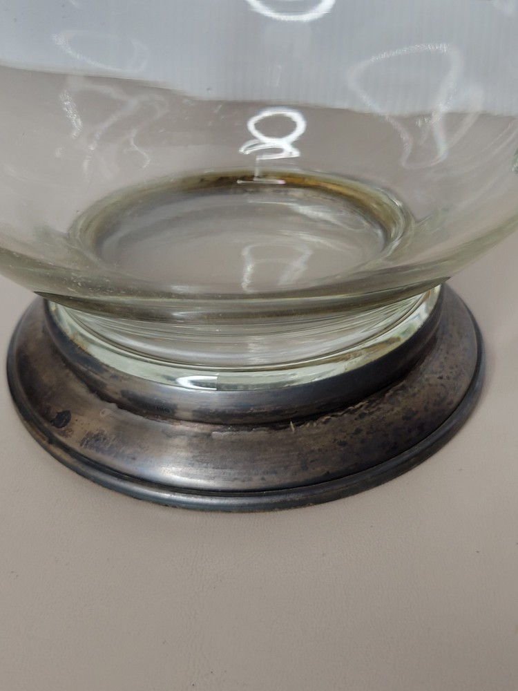 Water Pitcher Large Glass Silver Plate Base **READ**