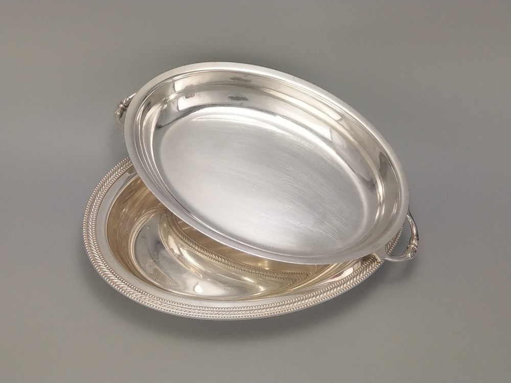 Silver plated entrée dish medium oval meat serving dish plated on copper
