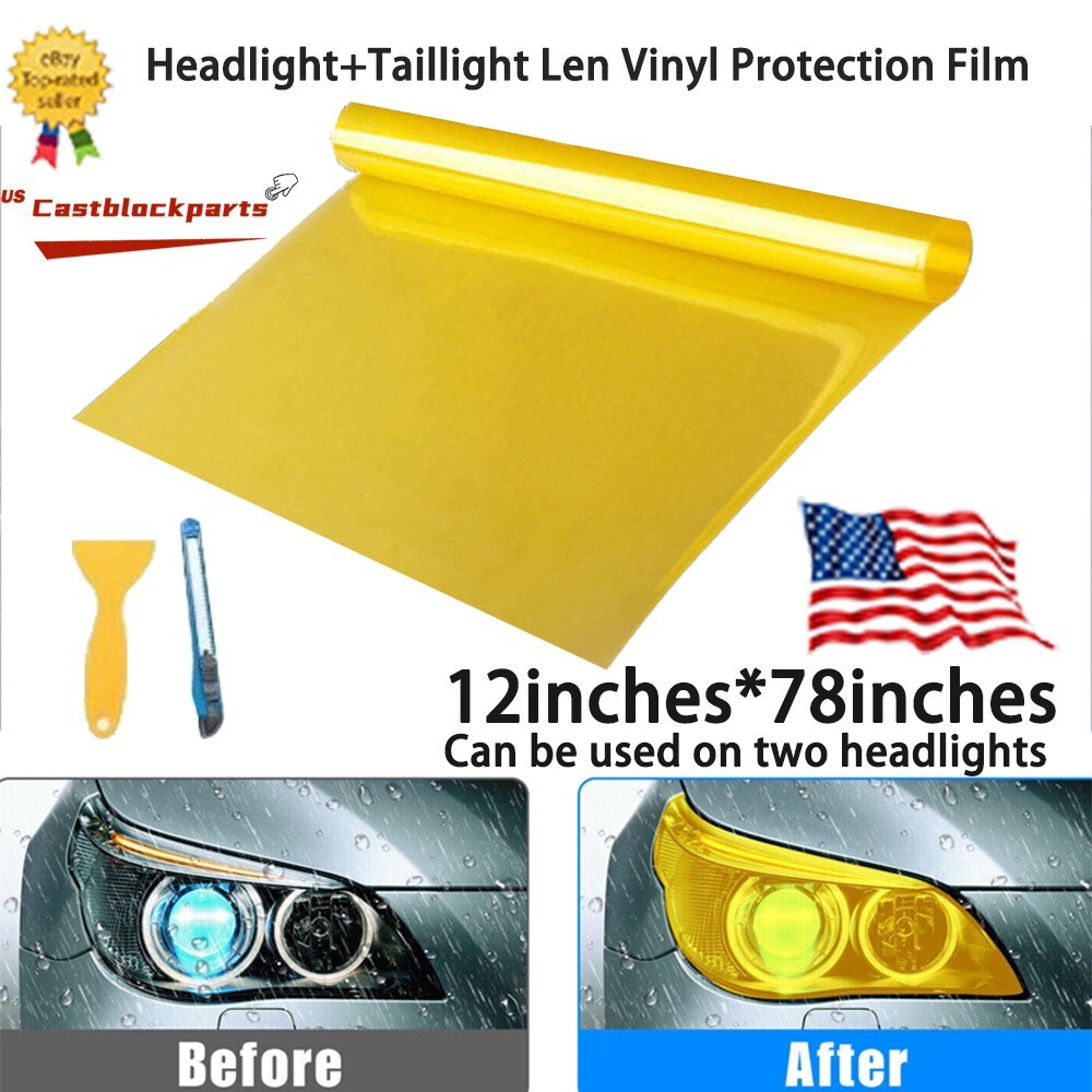 Fit For Headlight Taillight Transparent Yellow Lens Vinyl Protection Film12"x78"