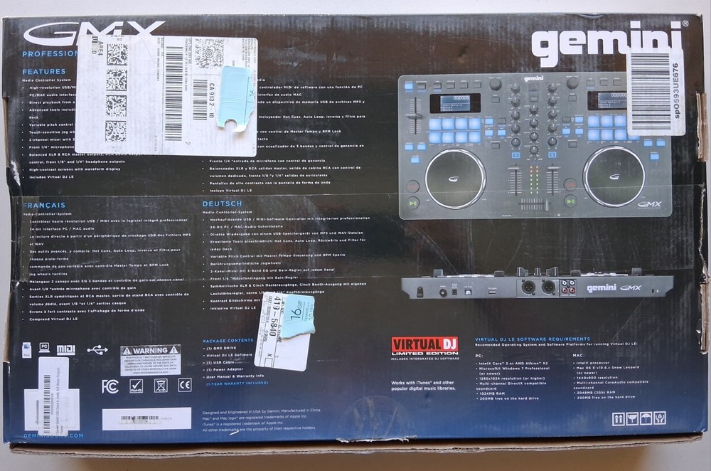 Gemini GMX 2-Channel DJ Controller Virtual DJ Filter Loop RGB Buttons