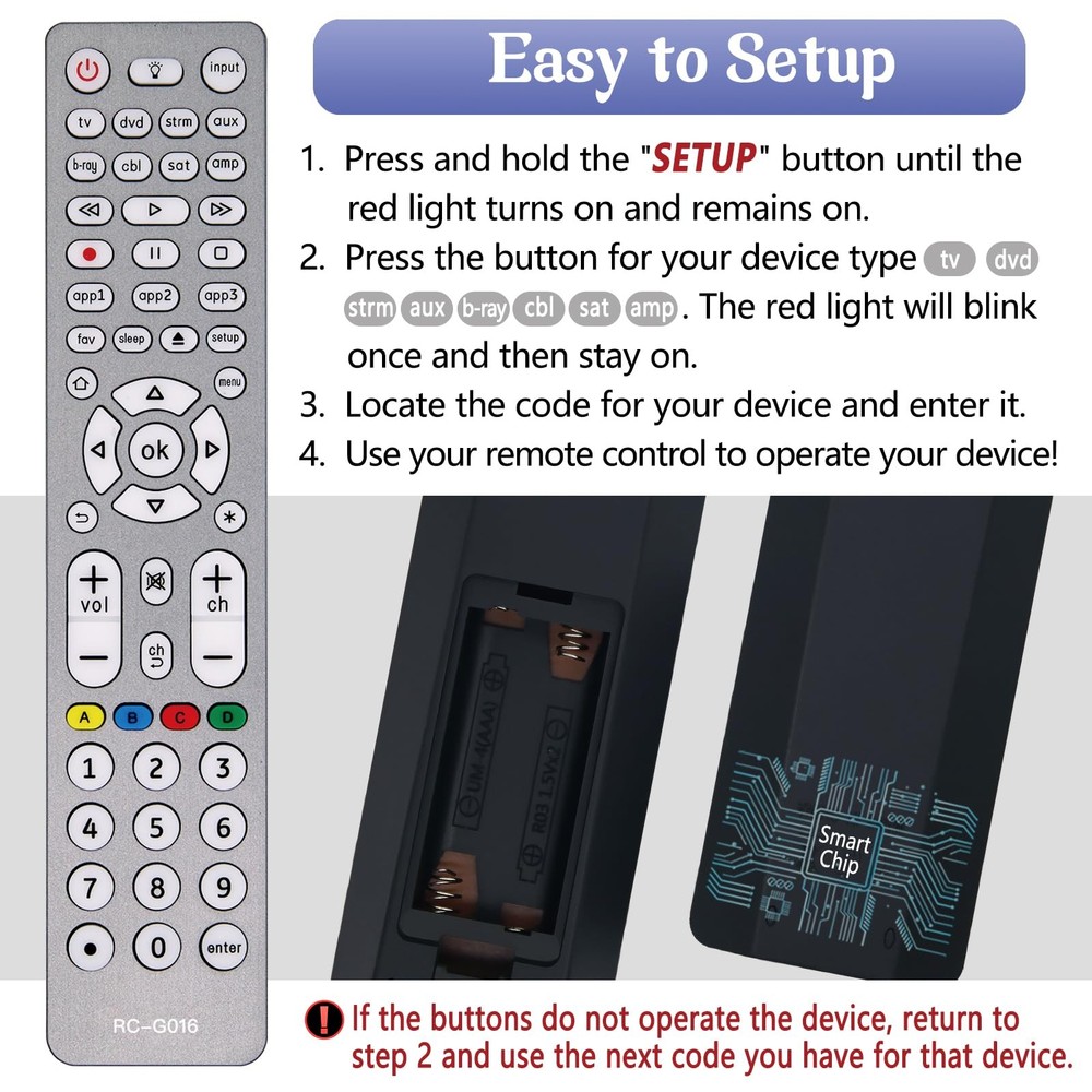 Backlit Universal Remote Control for TVs/Streaming US-G016, gray