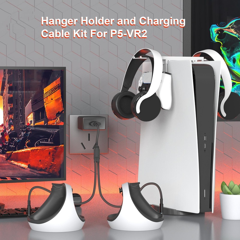 Controller Storage Holder Headset Organize Bracket+Charging Cable for PS5 PS VR2