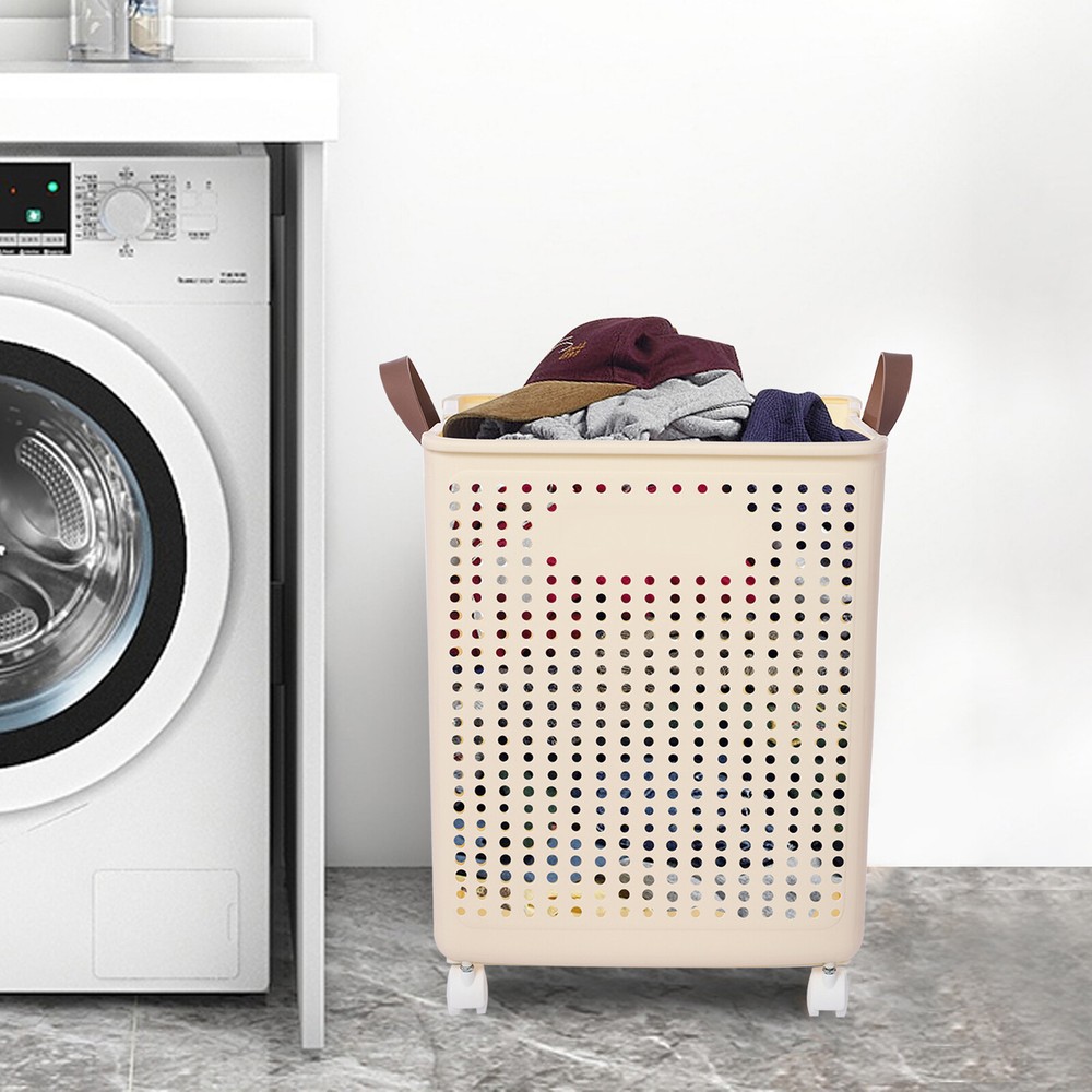 66lbs Collapsible Laundry Hamper Foldable Rolling Laundry Basket With Wheels