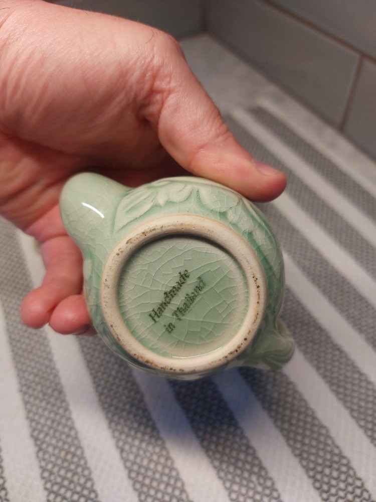 Celadon Green 3 Piece Ceramic Condiment Set *Missing One Lid*