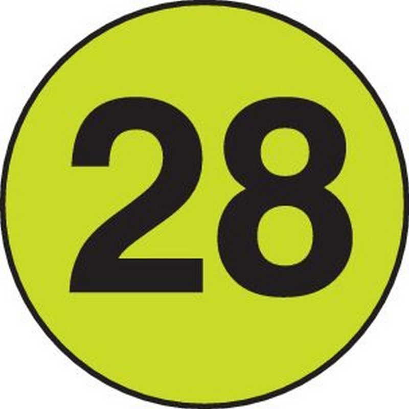 2" Diameter number 28 circle labels (500 per Roll)