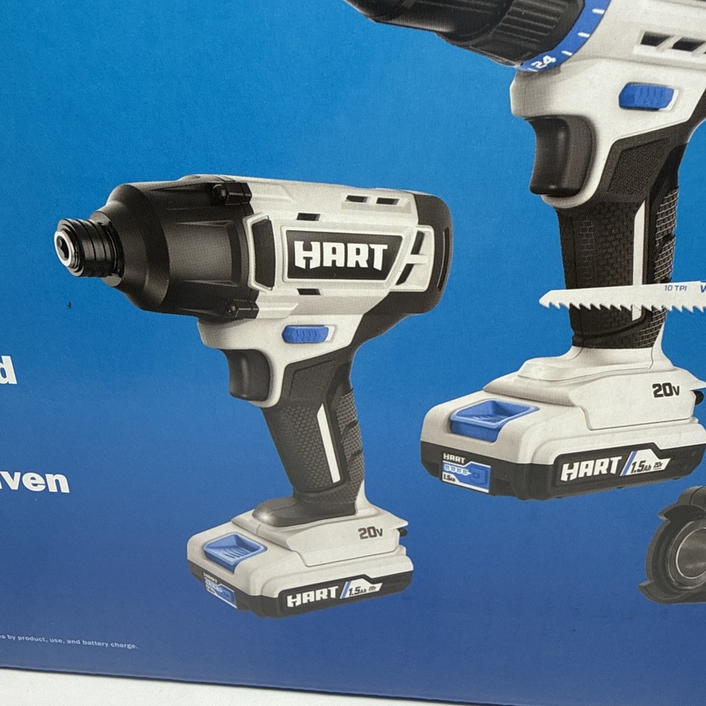 Hart 20v Brushless Impact Driver Drill Flashlight Saw Combo Tool Kit Carry Case