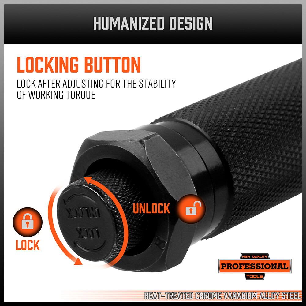 1/2" Drive Click Torque Wrench Snap Socket Ratcheting 10~150 FT-LB/13.6~203.5N-M