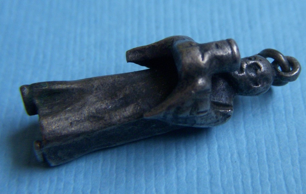 Vintage monk holding drink silver charm