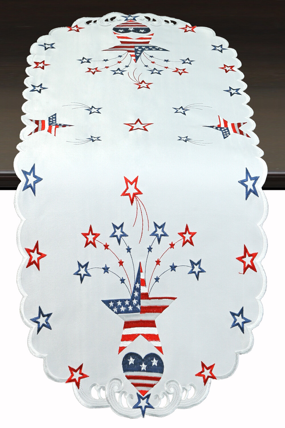 Creative Linens July 4th Patriotic Independence Day Table Runner Stars Hearts