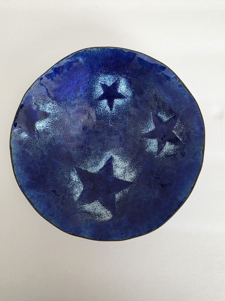 Enamel On Copper Bowl Blue Star Pattern