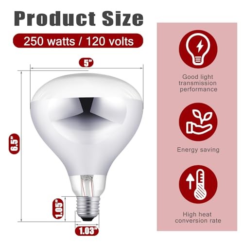 Pack 250 Watt Heat Lamp 120v R0 Heat Lamp Bulbs Glass 250 Watts 4 Silver, Red