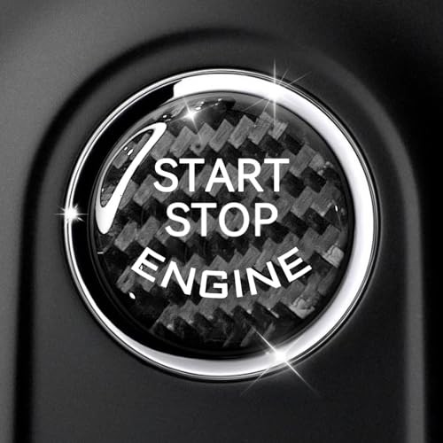 Car Push Start Button Cover Carbon Fiber Engine Push Start Stop Button Black