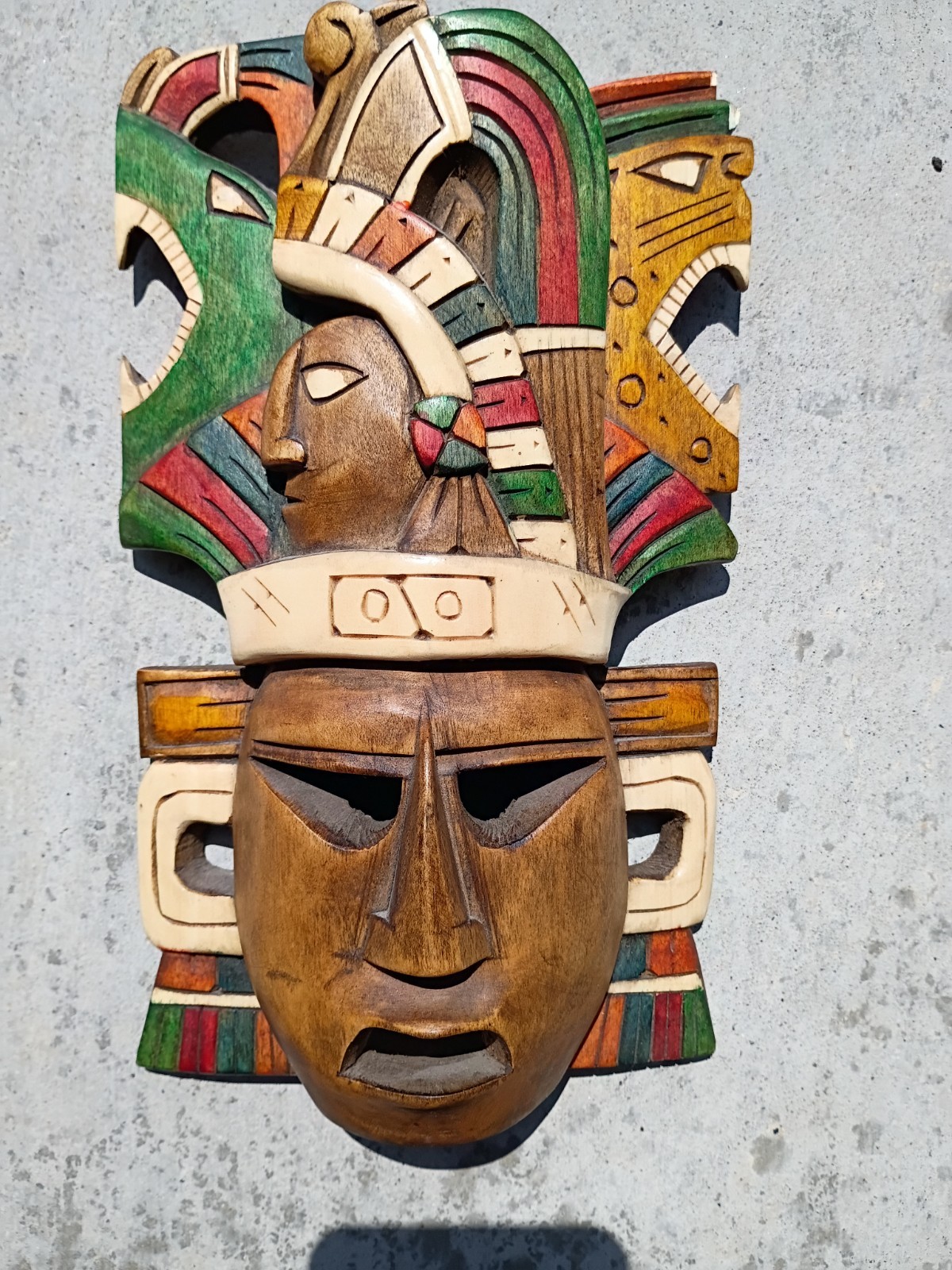 Hand Carved Wood Aztec Tribal Sculpture Mask Totem Mexican Riviera Yucatan Art