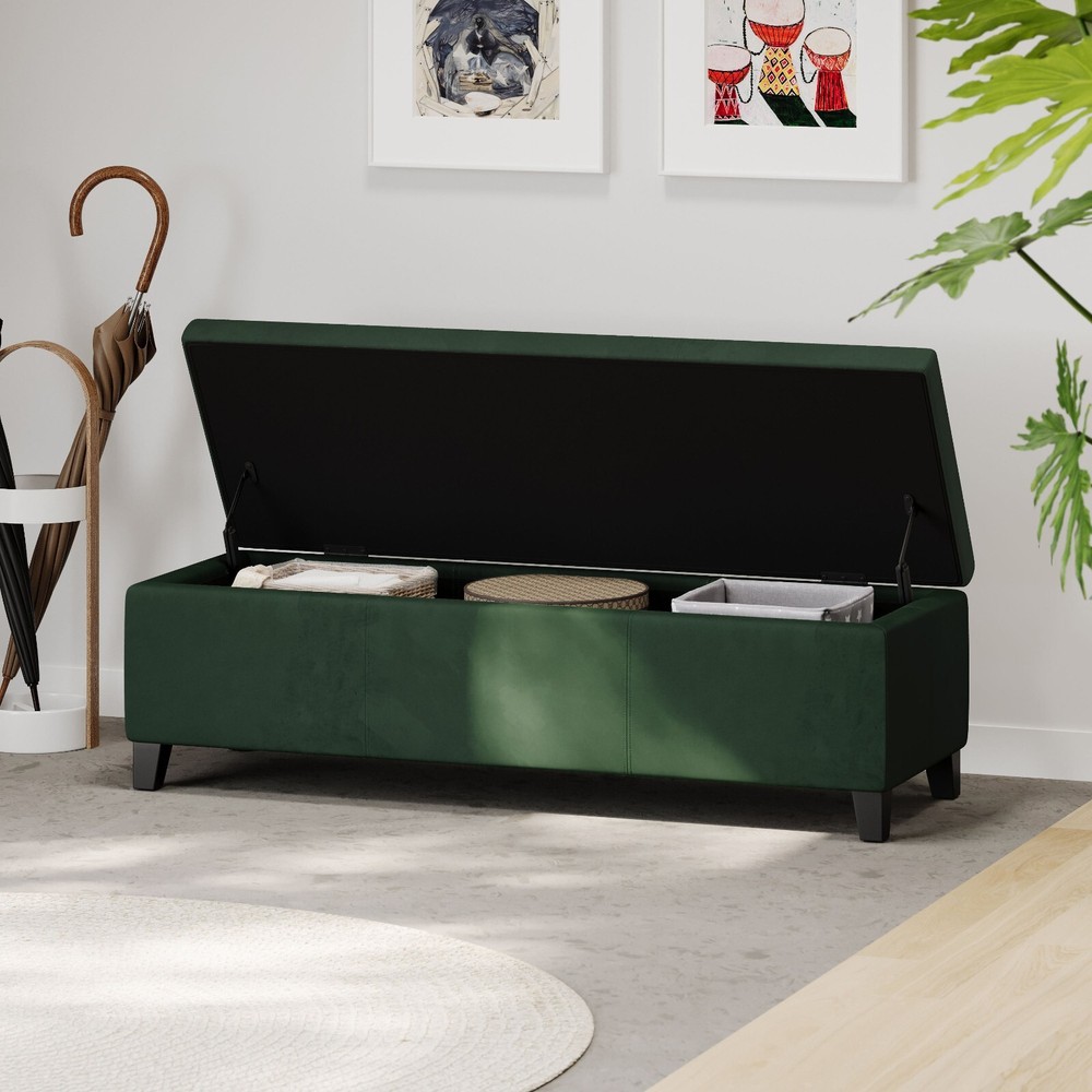 Upholstered Storage Forest Green Ottoman Bench
