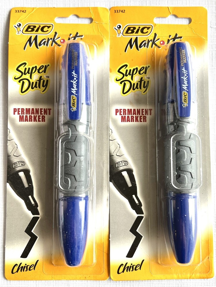 2 Bic Mark It SUPER DUTY BLUE Permanent Marker Grip It XL CHISEL TIP NOS 33742