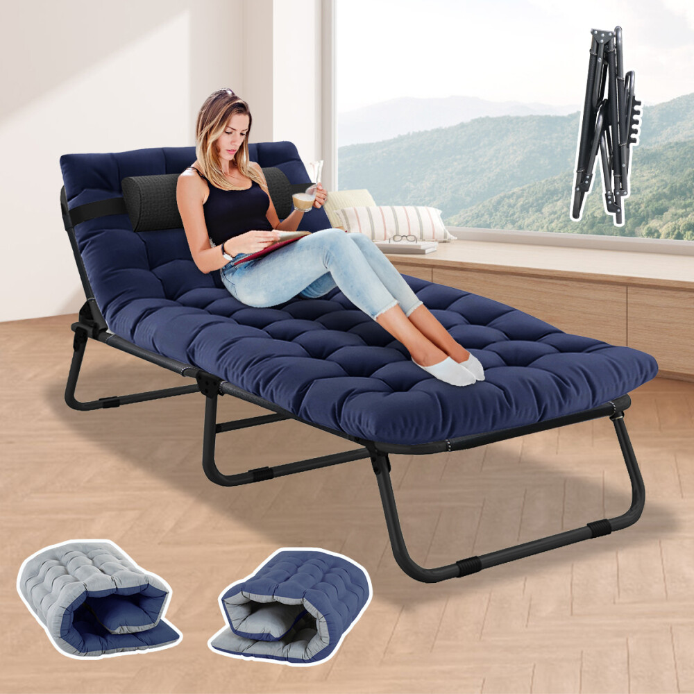 SLSY Reclining Patio Chairs Outdoor Folding Lounge Chair &Mattress Camping Cot