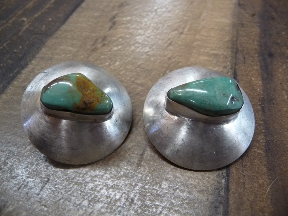 1 1/2" pair of Solid Sterling Silver Turquoise Conchos