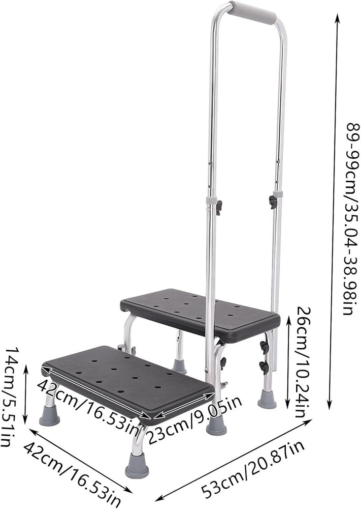 2 Step Stool with Handle for Elderly,Heavy Duty 2 Step Stool with Handrail