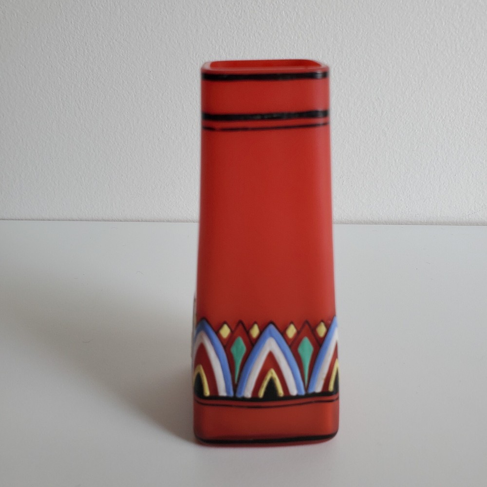 Red Handpainted Glass Bud Vase Geometric 4.75" Maker Help