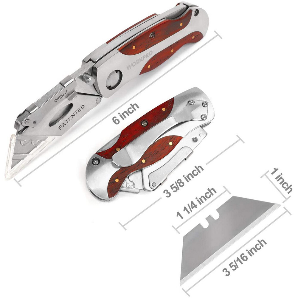 WORKPRO Quick-Change Utility Knife Classical Retro Style Wood Grain Handle Knife