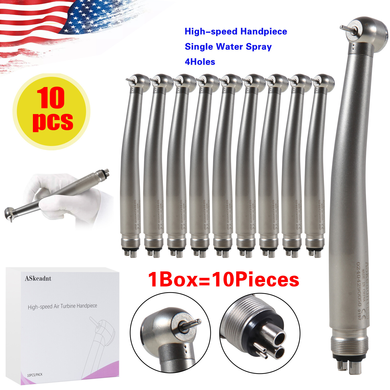 10 PCS Dental High Speed Handpiece Push Button Turbine 4 Hole NSK Pana Max Style