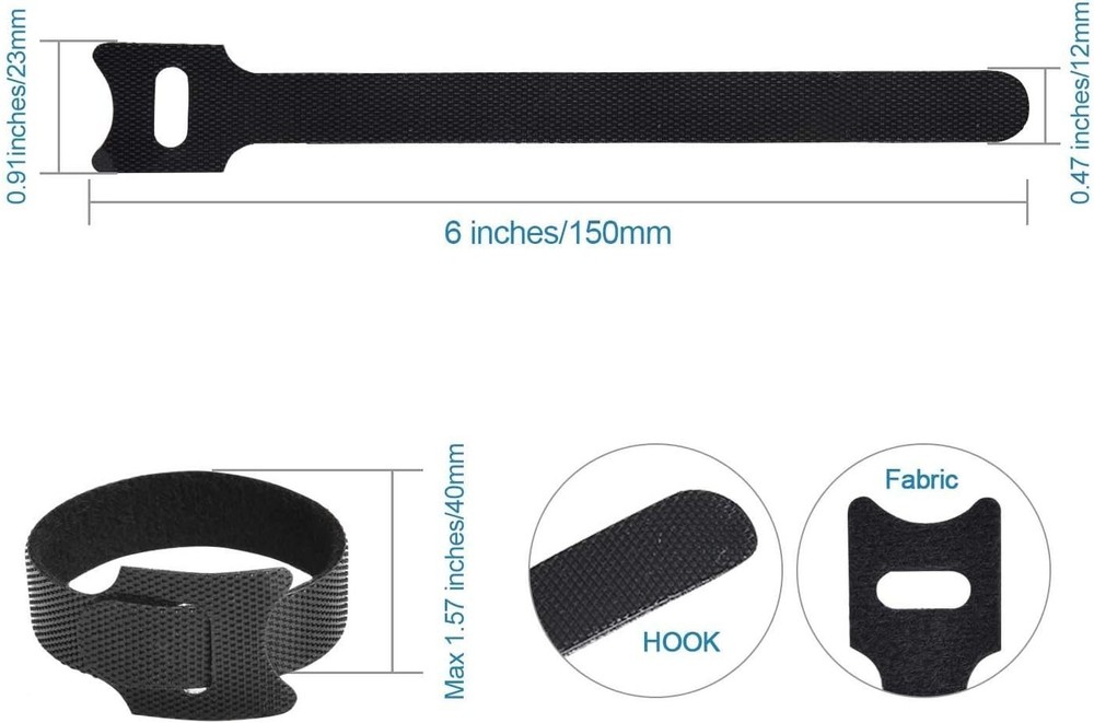 Durable 60PCS Hook & Loop Cable Ties – Reusable Microfiber Organizers in Black