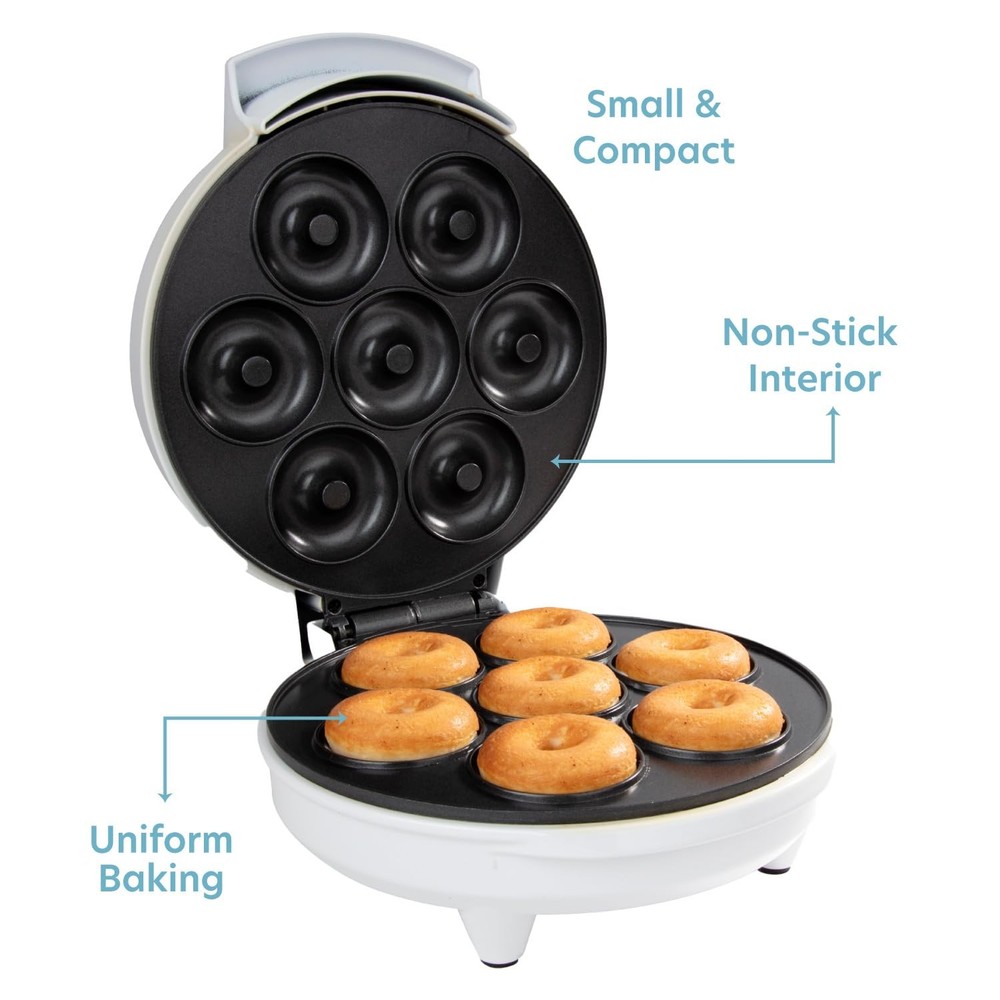 Mini Donut Maker- Electric NonStick Surface Makes 7 Small Doughnuts- Decorate...